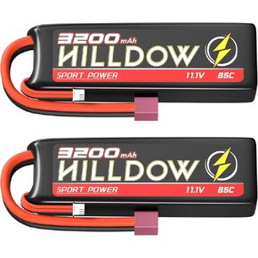 Hilldow 11.1V 3S Lipo Battery 3200mAh RC Battery Softcase with Deans T Connector for RC Airplane Helicopter RC Car Truck Boat UAV Drone FPV(2 PCAKS)