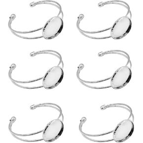 MIAO JIN 6 Pcs 25 mm Adjustable Round Cabochon Bezel Tray Blank Bangle for Crafting DIY Bracelets Making