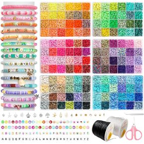 FUNZBO Clay Bead Bracelet Kit - 0.8mm|120M Bracelet String, 15000pcs|144 Colors Clay Beads of Bracelets Making, Friendship Bracelet Kit & Bracelet Making Kit with Letter Beads, Crafts Gifts