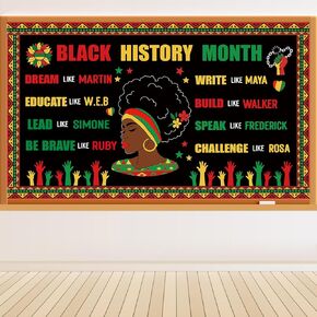 Faccito 62 Pcs Black History Month Bulletin Board Set Black History Classroom Decorations Female Leader Cutouts with Borders African American February Bulletin Board for School Home Door Wall Decor