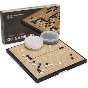 Yellow Mountain Imports Large Magnetic 19x19 Go Game Set Board (14.6-Inch) with Single Convex Stones - Folding, Portable, and Travel Ready Set