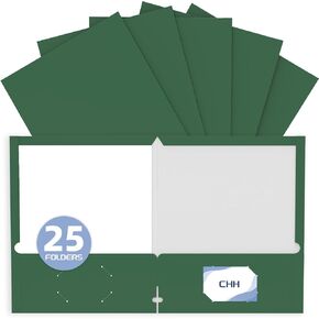 CHH File Folders, 25 Pack Folders with Pockets, 2 Pocket Folders Fit Letter Size Paper File Folder for School Office Home Bussiness(Green)