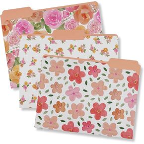 Steel Mill & Co Cute File Folders, Set of 9, Document Organizer for Filing Cabinet, Decorative Letter Size Files, Full Posey/Scattered Posey/Bold Floral