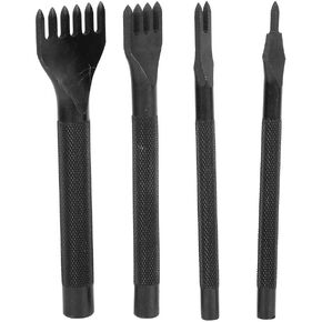 4 Pcs Leather Chisel Kit 1/2/4/6 Prong Leather Punch Stitching Tool Black Electroplating Leather Craft Chisel(5mm)