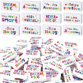 100 Pcs Inspirational Pencil Erasers White Motivational Eraser for Kids Fun Erasers Bulk for Students Teachers Prize Reward Back to School Office Supplies Graduation Gift