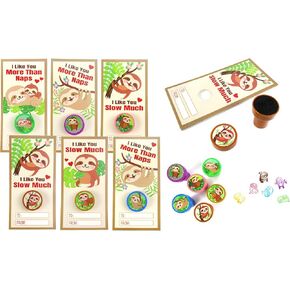 Tiny Mills 36 PACK Sloths Valentine's Day Cards with Stampers for Valentine's Day Classroom Exchange Birthday Party Favor Prizes