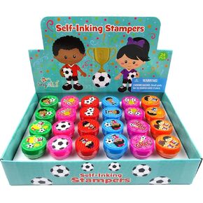 TINYMILLS 24 Pcs Soccer Stampers for Kids Party Favor Goodie Bag Stuffers Pinata Fillers Soccer Futbol Gifts Carnival Prizes Team Party Favor Rewards