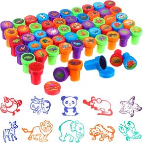 50 Pcs Assorted Stamp for Kids, Self-Ink Stamps, Dinosaur Sea Animal Farm Animal Vegetable Fruit Pattern Self Ink Stamp for Kids Teacher Supplies Party Favors