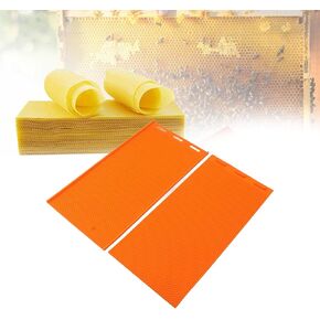 Topyond Silicone Beeswax Mold, 2 Sheets 5.4mm Flexible Beeswax Foundation for Beekeepers, Press Embosser Machine, Suitable for DIY Candle Making and Beekeeping(Orange)