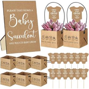 121 Pcs Baby Shower Succulents Favors Include 1 Sign 60 Tags 60 Wraps Baby Succulents Favors for Guest Gift Not Include Plants(Rustic)