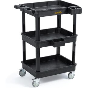 ELAFROS Heavy Duty Utility Cart, 27.95 x 19Inch, 3-Tier Rolling Cart with Deep Shelves, Industrial Plastic, 330 lbs Capacity, Swivel Wheels - Multipurpose Service Cart in Kuwait