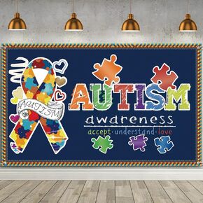 Blue Autism Awareness Backdrop for Photography Autism Awareness Banner Autism Awareness Decorations and Supplies for Home