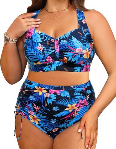 Daci Plus Size High Waisted Bikini - Women Two Piece Swimsuits Tummy Control Bathing Suits with Drawstring Ruched Bottom 2025 in Saudi Arabia