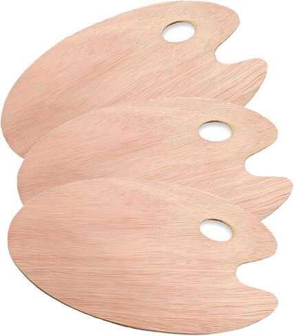 2 Pack Wooden Paint Palette - Wooden Oval-Shaped Artist Painting Palette with Thumb Hole - Wood Paint Color Mixing Tray - Easy Clean, Mix Acrylic, Oil, Watercolor in Kuwait