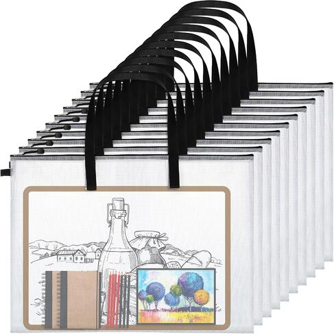 Frienda 10 Pieces Art Portfolios Bags Waterproof Portfolios Bag Posters Storage Bags Supply Bags with Zipper and Handle for Art Artworks, Bulletin Boards, Charts and Teaching Material (24x36 Inches) in Kuwait