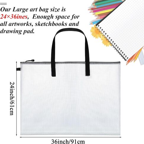 Frienda 10 Pieces Art Portfolios Bags Waterproof Portfolios Bag Posters Storage Bags Supply Bags with Zipper and Handle for Art Artworks, Bulletin Boards, Charts and Teaching Material (24x36 Inches) in Kuwait
