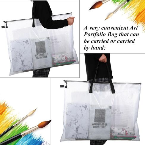 Frienda 10 Pieces Art Portfolios Bags Waterproof Portfolios Bag Posters Storage Bags Supply Bags with Zipper and Handle for Art Artworks, Bulletin Boards, Charts and Teaching Material (24x36 Inches) in Kuwait