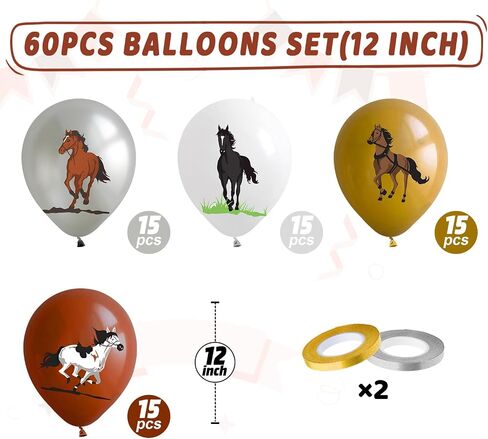 البالونات الحصان ، 60pcs 12 بوصة بني رمادي بيرل الذهب الفضي الحصان البالونات اللاتكس للأطفال in Kuwait
