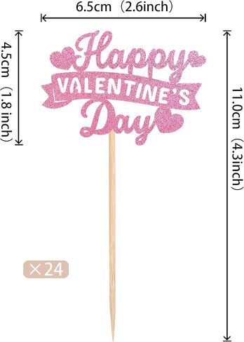 Rsstarxi 24 Pack Happy Valentine's Day Cupcake Toppers Red Glitter Sweet Love Cupcake Food Picks Valentine Cupcake Topper for Happy Valentine's Day Birthday Party Cake Decorations Supplies in Kuwait
