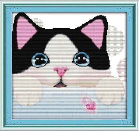 Joysewing Cat Face Cross Cross Stitch Kit Kids Kids Cat Craft Kit Easy تطريز مجموعات المبتدئين للمبتدئين DIY Wall Art Decor Home Home Contated Pattern Canvas (فضولي (11ct) 17.32 × 16.14 بوصة) in Saudi Arabia