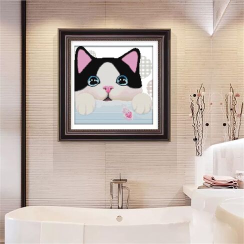 Joysewing Cat Face Cross Cross Stitch Kit Kids Kids Cat Craft Kit Easy تطريز مجموعات المبتدئين للمبتدئين DIY Wall Art Decor Home Home Contated Pattern Canvas (فضولي (11ct) 17.32 × 16.14 بوصة) in Saudi Arabia