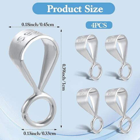 4 Pcs 925 Sterling Silver Pendant Clasp for Necklace Bail Connector with Open Loop Pinch Bails for Pendants Necklace Pendant Clasp Connectors Pinch Bails for Pendants Jewelry Making Dangle Charm in Kuwait