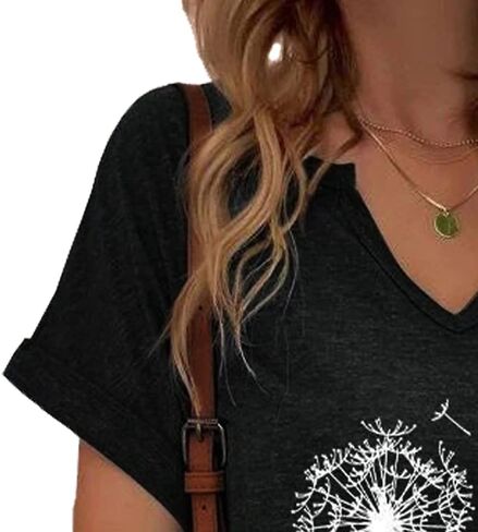 تي شيرتات نسائية زهرية رقبة على شكل حرف v الهندباء زهرة الشمس جرافيك تي شيرت غير رسمي بوهو بلايز قمصان زهور برية لطيفة in Kuwait