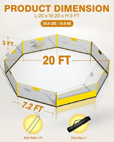 Pyy 20ft Gaga Ball Pit - تحديث Gaga Ball Pit Portable مجهزة بحقبة حمل ، ومسامير أرضية للألعاب الرياضية والأنشطة الداخلية والخارجية in Kuwait