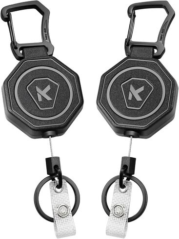 2 Pack Heavy Duty Retractable Keychain Clip Carabiner Badge Reel Retractable Badge Holder Key Reel with 31.1" Retractable Cord, 9oz in Kuwait