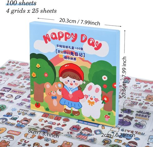 Cute Cartoon Bunny Bear Stickers, EAMOTOL 100 Sheets Kawaii Animals Transparent PET Scrapbooking Clipping Supplies Decals for Journaling Planners Collage Junk Journal Bullet Album Calendar Phone Case in Saudi Arabia