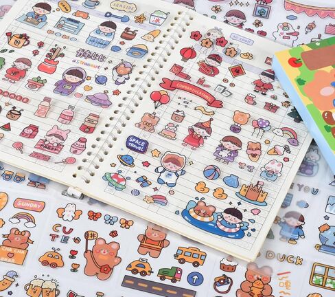 Cute Cartoon Bunny Bear Stickers, EAMOTOL 100 Sheets Kawaii Animals Transparent PET Scrapbooking Clipping Supplies Decals for Journaling Planners Collage Junk Journal Bullet Album Calendar Phone Case in Saudi Arabia