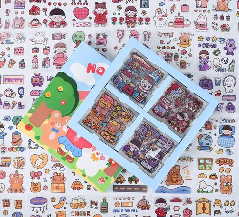 Cute Cartoon Bunny Bear Stickers, EAMOTOL 100 Sheets Kawaii Animals Transparent PET Scrapbooking Clipping Supplies Decals for Journaling Planners Collage Junk Journal Bullet Album Calendar Phone Case in Saudi Arabia