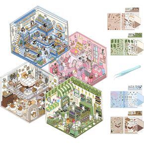 Cartoon 3D Sticker Scenes, 3D House Stickers for Adults, Elderly, Children, and All Ages, DIY Stickers, 3D Micro Sticker Scenes to Relieve Stress, Autistic Sensory Toys to Pass The time (Small Size)