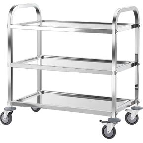 AQNIEGEP Stainless Steel Cart Utility Carts with Wheels 3 Tier Kitchen Cart Lab Medical Matel Cart with Lockable Wheels for Home Office Restaurant 400lbs Capacity 17.7" D x 31.7" W x 35.3" H