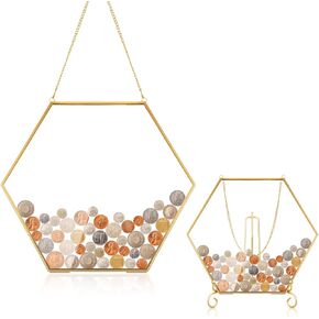 Yerliker Gold Glass Frame for Coin Display Wall Hanging Coin Collecting Holders, Dollar Bill Frame Display, Currency Dollar Bill Collecting Supplies, Glass Pressed Flower Frame(Round)