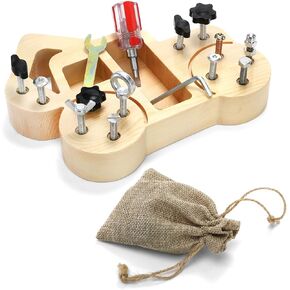 ZEAYEA Montessori Screwdriver Board Set, Wooden Montessori Toys for Over 3 Years Old Children, Fine Motor Skills Toys for Kids, Sensory Toys with Storage Bag and Tool for Preschool Learning