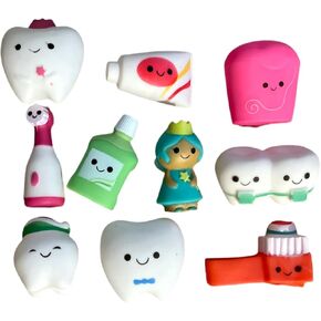 Dental Character Rubber Toys - Tooth Fairy Toys, Dentist Rewards, Dentist Office Giveaway, Stress Relief, Fidget Toy, Party Favors, Reward Chest, Treasure Chest, Goodie Bags - Set of 10