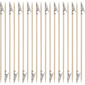 100 Pcs Metal Wire Alligator Clamp Crocodile Clip Alligator Clips Models Crocodile Clamps Stick DIY Card Photo Memo Clip Holders Modeling Tool Bamboo Skewer Wooden Stick 6.68 Inch