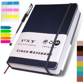 Luxury Premium Lined Journal Notebook, 200 Pages Real 100 GSM Thick Paper Notebooks for Work, Notebooks College Ruled A5 8.5x5.8In- Ideal for Writing, School(with 1 Gel Pen&100&30 Sticky Tabs) Black