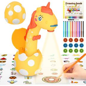 Drawing Projector for Kids: Unicorn Toys for Girls Aged 3+ ,Art and Craft Kit, Art Sketch Projector Drawing and Tracing Include 96 Stencils and 12 Markers, Projector for Learn to Draw Toy for Girls 3+