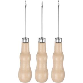 HARFINGTON 3pcs Handwork Sewing Awl Reed Wood Hook Head Awl Leather Punch Hole Tool with Wooden Handle Scratch for Broken Wire Make Mark Drilling Stitching Repair and DIY Handmade, Log Color
