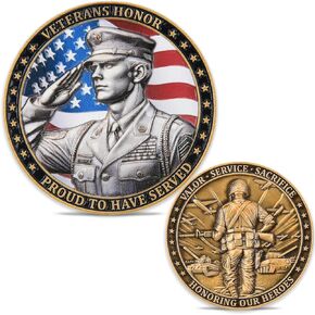 Military Commemorative Challenge Coin-Premium Veteran Honor 1.58in Commemorative Coin with Acrylic Case, Saluting Courage and Service(Single Coin)
