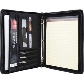 Professional Padfolio Portfolio 3 Ring Binder, Business Organizer Holder Multi-Function Folder Case with Zipper by Crazy-Horse Leather for iPad/Surface Book