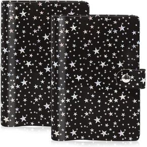 2pcs A6 6 Ring Plastic Binder ، 6 Hole Soft Binder مع الأكمام البلاستيكية ، اللوازم المكتبية لمدرسة Notebook School (أسود)