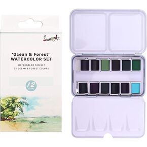 SEAMIART Watercolor Paint Set, 12 ocean forest Colors Painting for Water Brush Pens and Drawing Pencil, Great for Kids and Adults, Art Supplies, Perfect Starter Kit for Painting