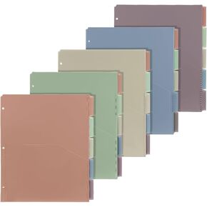 3 Sets 5 Tab Binder Dividers with Pockets for 3 Ring Plastic Binders 8.5 x 11 Inches 3 Hole Punched Page Dividers Sturdy Colorful Dividers for Office School Business Home Organizer (Boho Color)