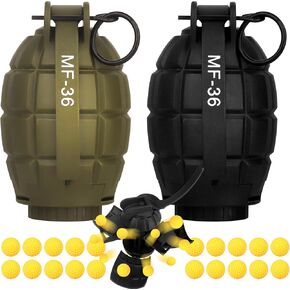 Tactical Toy Hand Grenade Bomb for Nerf CS Battle Game,2Pcs Fun Impact Pull Ring Fall Resistant Refillable Grenade Toy with 20 Foam Ammo for Outdoor Sport 14+