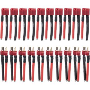 10 Pairs T Plug Connector Female and Male Deans with 12AWG Silicon Wire 55mm for RC Lipo Battery Cable Drone (10 Female and 10 Male)