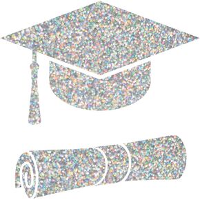Graduation Cap Stickers and Diploma Stickers | Graduation Stickers | Silver Holographic Glitter Effect | 480pcs in Total | Graduation Envelope Seals | Graduation Decoration