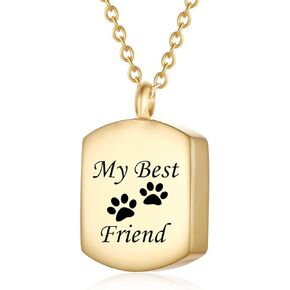 Urn Necklaces for Cat Dog Ashes My Best Friend and Paw Print Engraved Pet Cremation Jewelry for Ashes Stainless Steel Keepsake Memorial Pendant Ash Holder Cremation Urn Necklace for Women Men